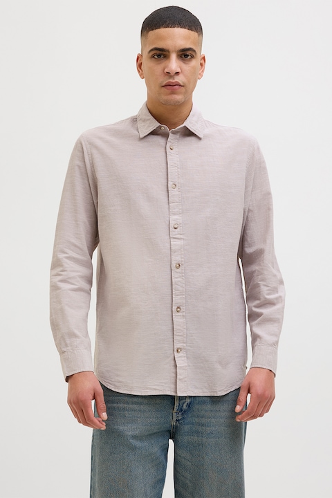 Jack & Jones, Egyszínű pamut és lenvászon ing, Púderlila