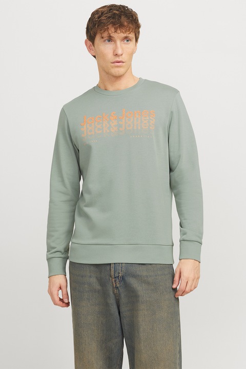 Jack & Jones, Bluza regular fit de trening cu logo, Portocaliu deschis/Verde pal, L