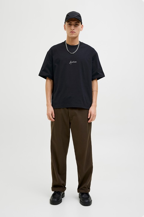 Jack & Jones, Mintás bő fazonú póló, Fehér/Fekete