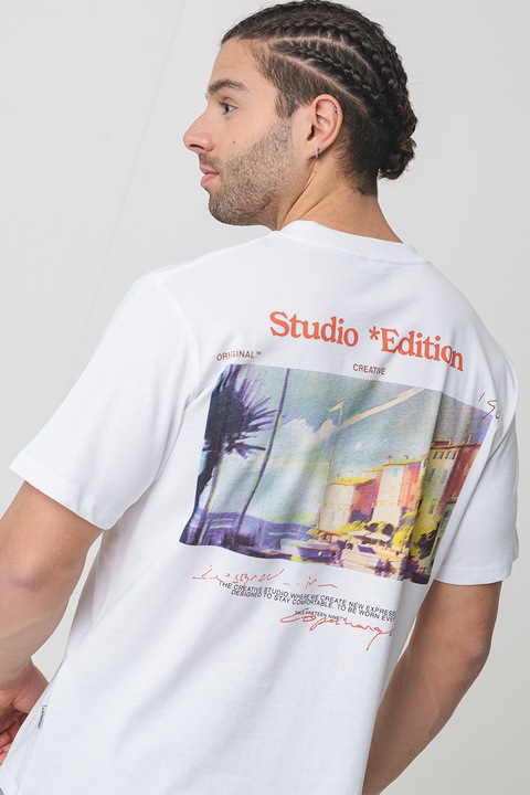 Jack & Jones, Pamutpóló mintával a hátoldalán, Fehér/Halványzöld