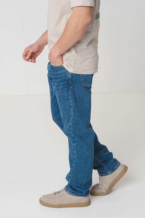Jack & Jones, Blugi cu design 5 buzunare si talie medie, Albastru melange