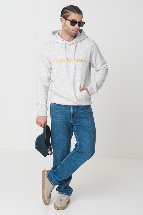 Jack & Jones, Hanorac cu logo pe partea din fata, Galben sofran/Gri deschis melange