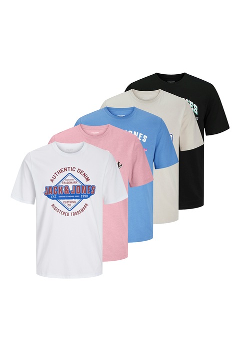 Jack & Jones, Тениска от органичен памук - 5 броя, Черен/Светлорозов