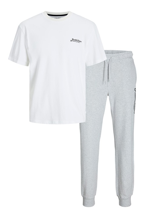 Jack & Jones, Set de tricou de bumbac si pantaloni de trening, Gri melange