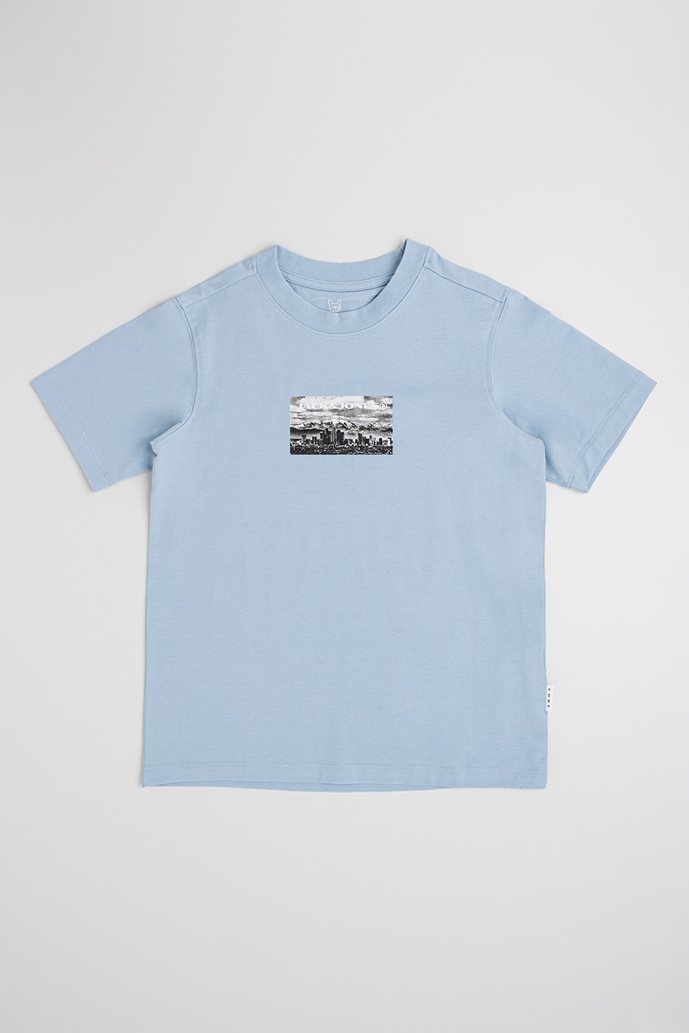 Jack & Jones, Tricou cu decolteu la baza gatului si imprimeu, Albastru pastel, 164 CM