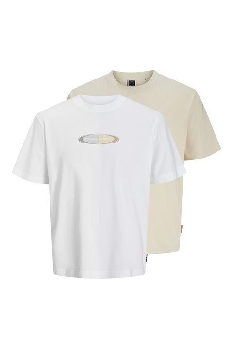 Jack & Jones, Logós póló szett - 2 db, Fehér/Krémszín