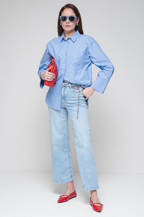 Only, Bő fazonú pamuttartalmú csíkos ing, Fehér/Pasztellkék, M