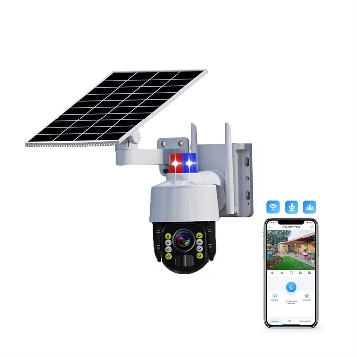 Camera de Supraveghere Solara/ aplicatie mobila V380 PRO – Monitorizare 360°, Impermeabila, Control prin Telefon, Unghi larg, Sirena incorporata, Audio bidirectional, Alarma