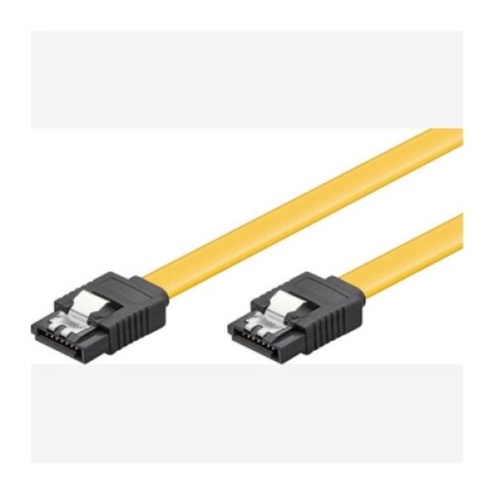 Cablaj SATA III 7-pin, PowerTech, 0.4m, portocalie, cu clip metalic