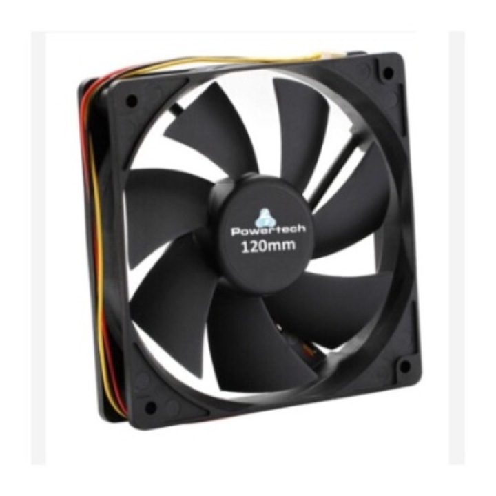 Вентилатор за компютър PowerTech 12см, 120x120x25мм, 3 пина, 4 винта