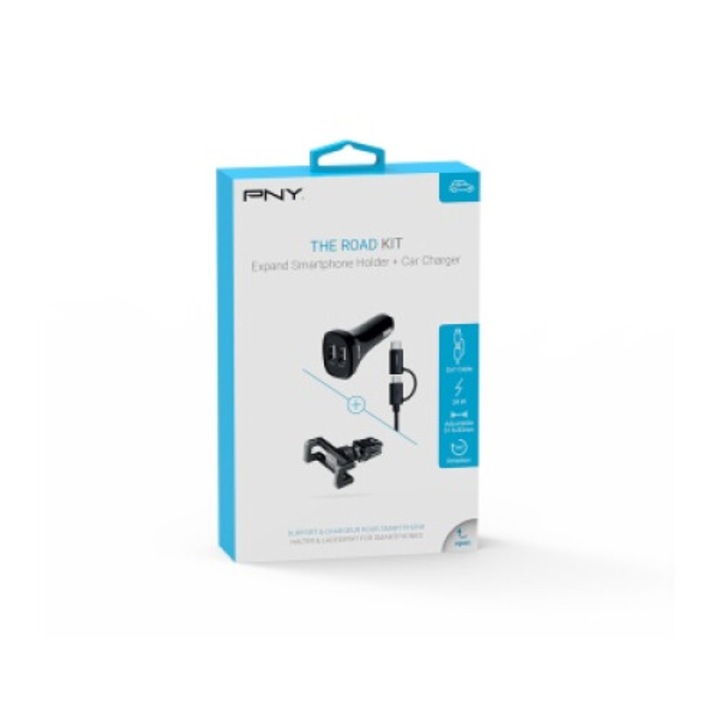 Suport auto PNY, model Expand Car Vent Mount, rotire 360°, compatibil cu smartphone-uri pana la 5.5", Micro-USB