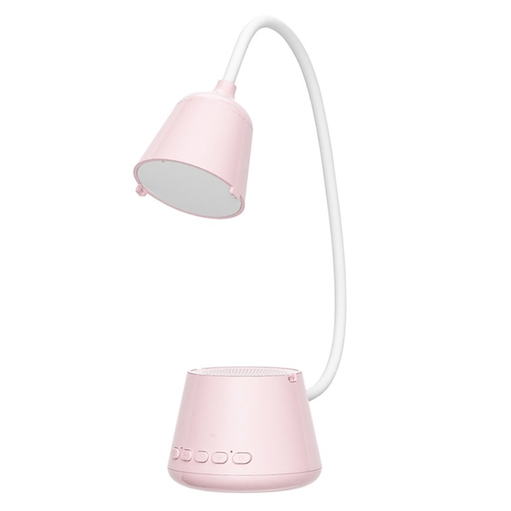 Auro Sound 5 az 1-ben Bluetooth lámpa, állítható led lámpa, kiváló hangminőség, hordozható, kibővített funkcionalitás, tökéletes a pihentető pillanatokhoz, Bluetooth 5.0, gyors csatlakozás, ABS, stabil csatlakozás, rózsaszín