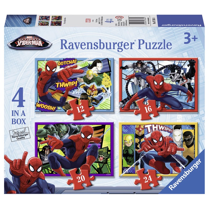Детски пъзел Ravensburger, Spiderman, 4 броя в кутия, 12/ 16/20/24 части