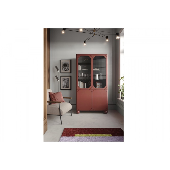 Vitrina, Meble Bogart, Sonati II, MDF, Living/Biblioteca, Aspect mat, Rafturi 8, Usi 4, 192, 100 x 45 cm, Visiniu