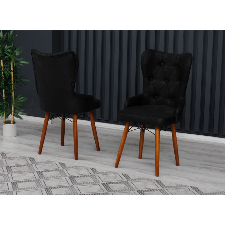 Scaun King Negru, dining, bucatarie, tapitate cu material textil, picioare lemn, 98cm x 50cm x 45 cm