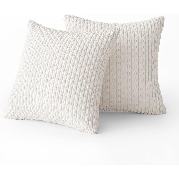Set 2 huse de perna MIULEE, decorative, patrate, pentru canapea, dormitor, masina, stil boho, 40 x 40, Alb