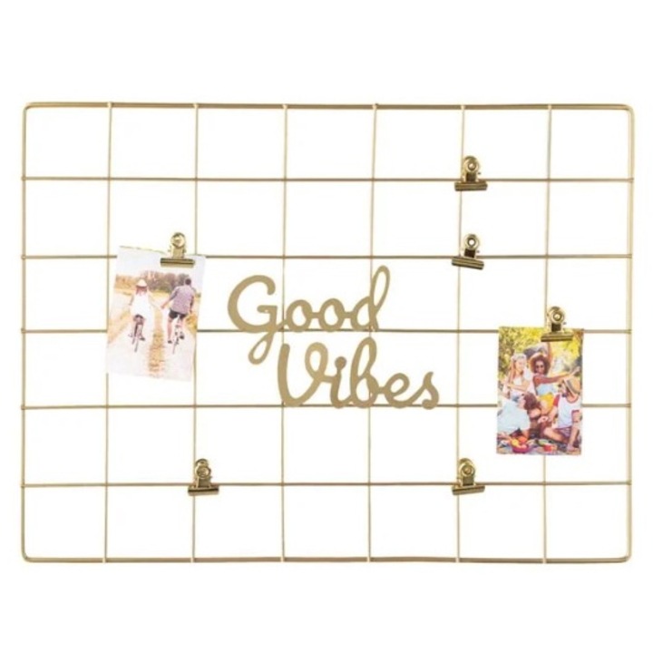 Rama Foto Plasa Metalica Aurie Good Vibes cu 3 Clestisori 40x30cm