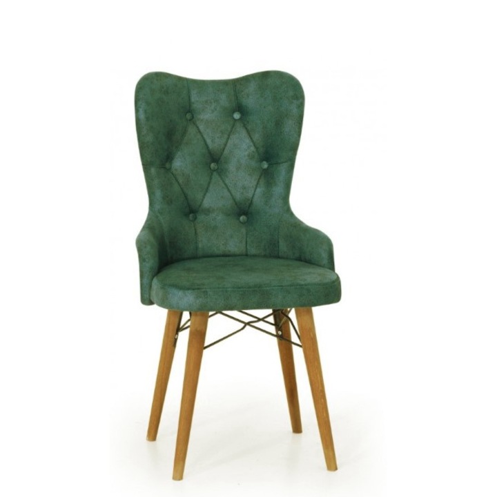 Стол Green King, трапезарен, кухненски, тапициран с дамаска, дървени крака, 98см x 50см x 45 см - Desire Furniture