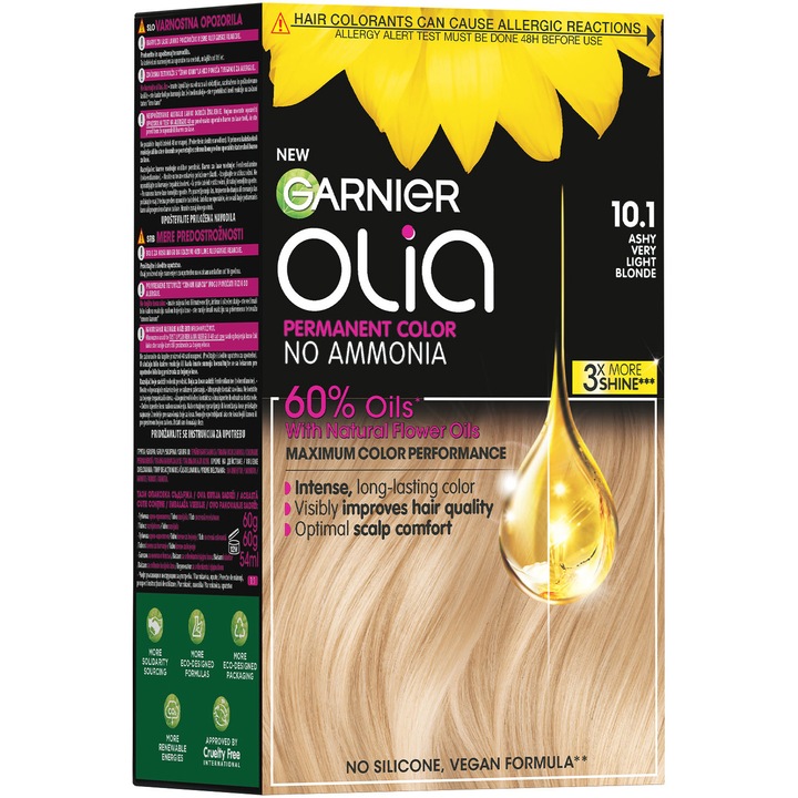 Перманентна боя за коса без амоняк Garnier Olia 10.1 Ashy Very Light Blonde, 174 мл