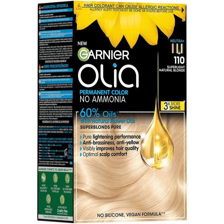 Перманентна боя за коса без амоняк Garnier Olia 110 Super Light Natural Blonde, 174 мл