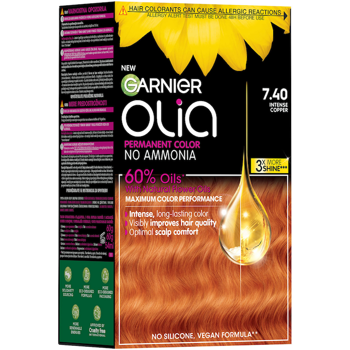 Vopsea de par permanenta fara amoniac Garnier Olia 7.40 Intense Copper