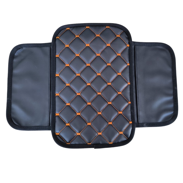 Husa, Protectie auto pentru cotiera, din piele ecologica matlasata Negru cu ata Cupru, universala, ILVI