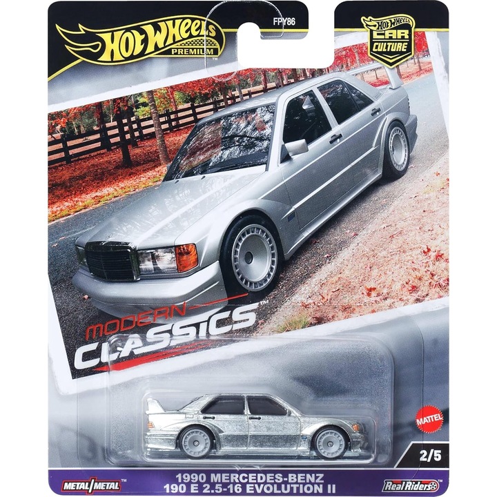 Количка Hot Wheels Premium Diecast, Car Culture, Mercedes Benz 190 E2.5-16 Evolution II, Modern Classics, 2/5, HRV98, 1:64, сив
