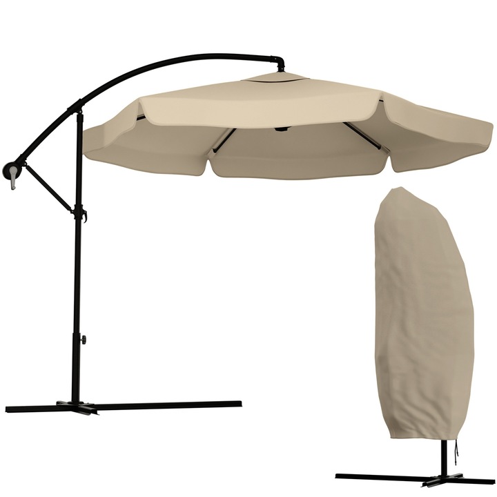 Umbrela de gradina cu brat, John Green, reglabila, diametru 350cm, inaltime 250cm, protectie UV, poliester, bej, set cu husa