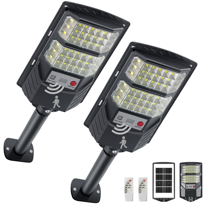 Lampi solare KOOPAO, 200W, 8500K, 2 bucati, IP65, cu senzor de miscare si telecomanda