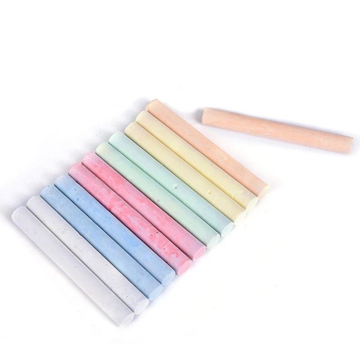 Комплект от 12 тебешира за черна дъска, 12х8 см, многоцветни