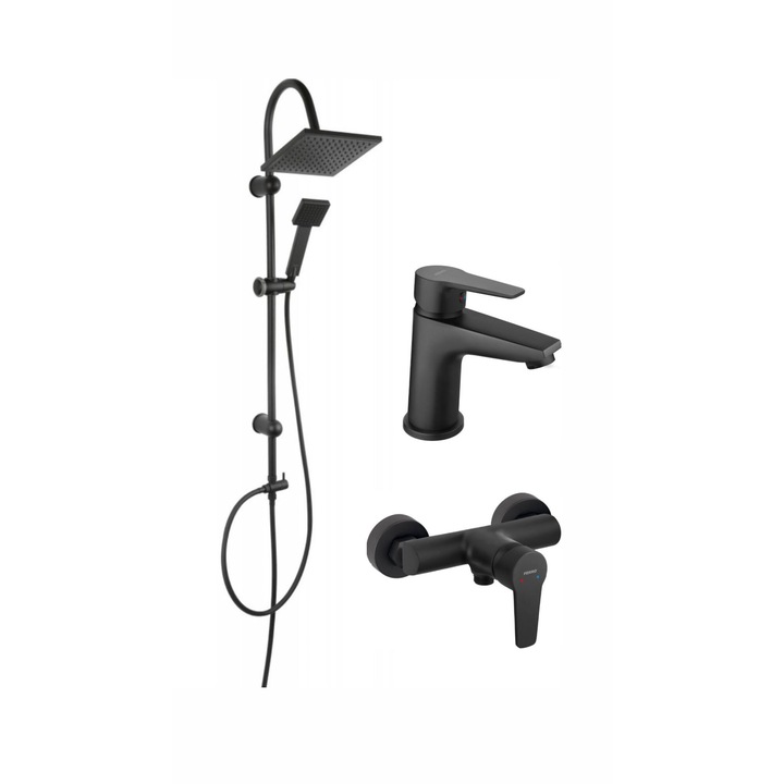 Pachet sistem de dus+baterie lavoar FERRO SQUERTO+RITTO BLACK NP22BL+BTR2BL+BTR7BL