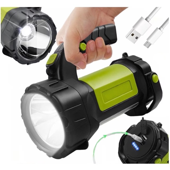 Акумулаторен LED фенер за къмпинг, 800LM, до 500м, carrlinechoo, 3600mAh батерия, 4 в 1, 7 режима на осветление, зелен/черен