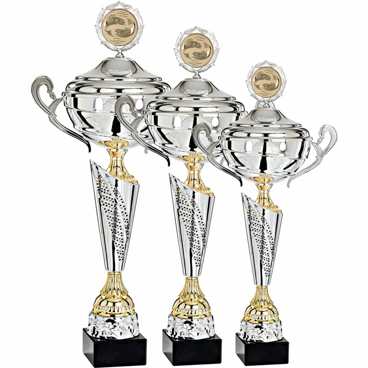 Set 3 Cupe cu Capac Pescuit, Metal, Plastic, Marmura, 52, 50, 45 cm