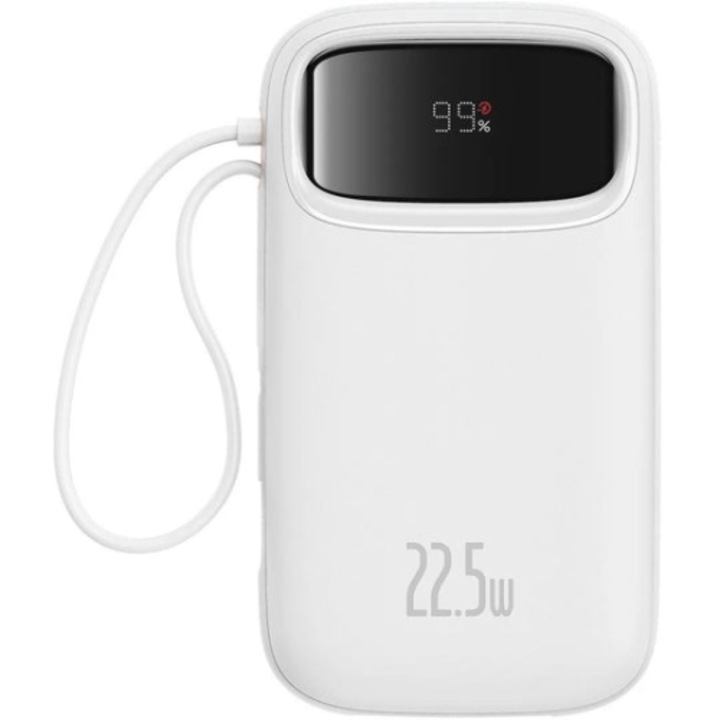 Power bank Baseus Qpow2, 20000mAh, 22.5W, 1 x USB, 1 x USB Type-C, 1 x Lightning, общо 3A, включва USB Type-C кабел 0.3m, бял