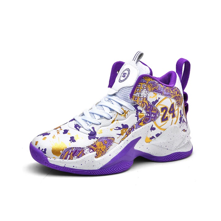 Pantofi baschet copii, mov/alb, Alb/Mov