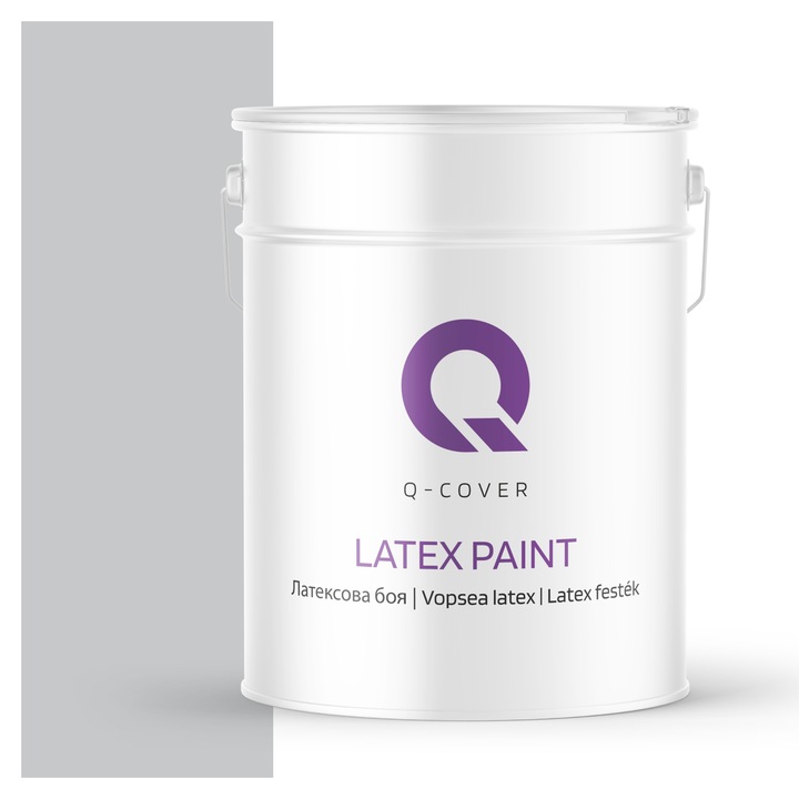 Vopsea latex, Q-Cover, Gri deschis H1061, pentru interior, pe baza de apa, galeti de fier, usor de aplicat, rezistent la frecare, elimina reflexiile luminii, sigura pentru persoanele alergice, fara miros, tixotropa, Mat, 10L