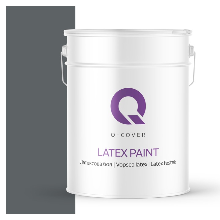 Vopsea latex, Q-Cover, Antracit H0912, pentru interior, pe baza de apa, galeti de fier, usor de aplicat, rezistent la frecare, elimina reflexiile luminii, sigura pentru persoanele alergice, fara miros, tixotropa, Mat, 10L