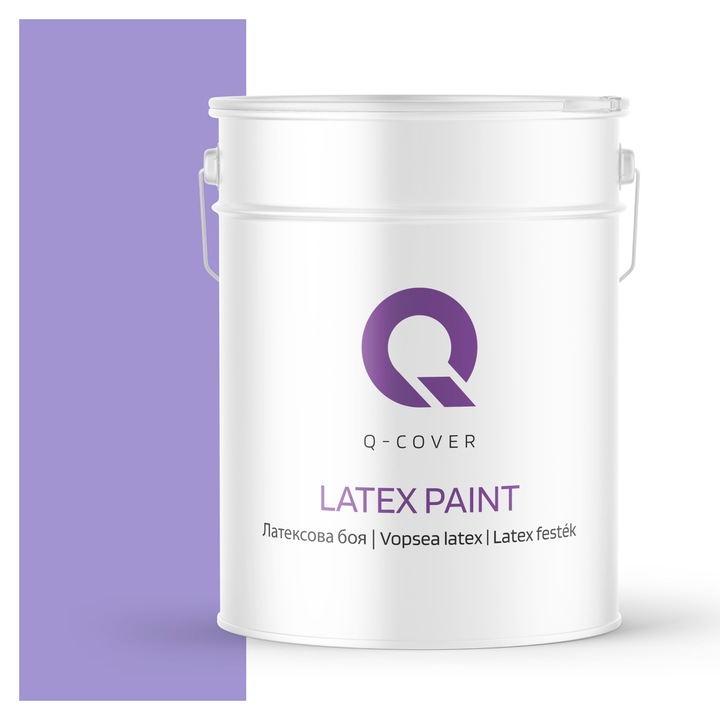 Vopsea latex, Q-Cover, Mov H2733, pentru interior, pe baza de apa, galeti de fier, usor de aplicat, rezistent la frecare, elimina reflexiile luminii, sigura pentru persoanele alergice, fara miros, tixotropa, Mat, 10L