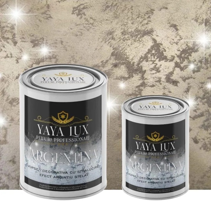 Pachet 2.5 + 1, Vopsea Decorativa de Lux, Argentina Bej Antichizat cu Efect 3D Stelat 2.5 Litri Plus 1 Litru