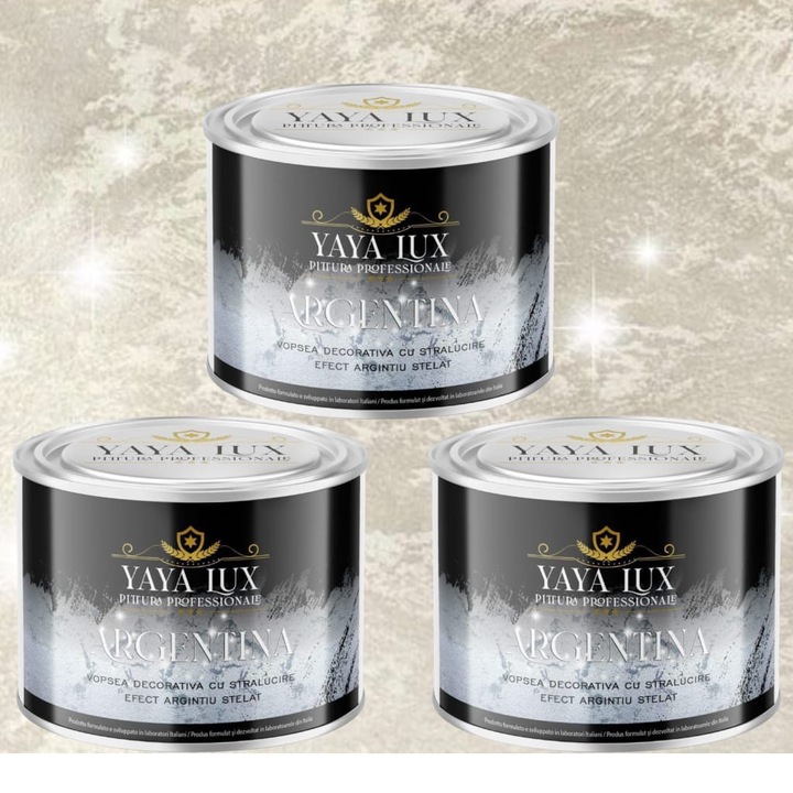 Pachet 2 + 1, Vopsea Decorativa de Lux, Argentina Bej Deschis cu Efect 3D Stelat 2 X 0.5 Litri Plus 0.5 Litri