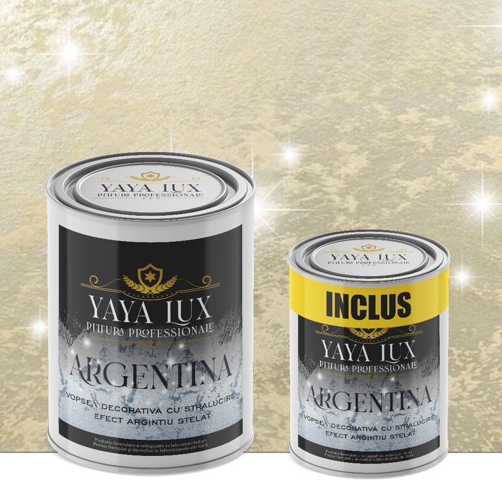 Vopsea Decorativa de Lux Argentina – Bej Sampanie | Pachet 3.5L (2.5L + 1L), Efect 3D Stelat