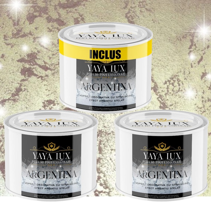 Pachet 2 + 1, Vopsea Decorativa de Lux, Argentina Bej Gold cu Efect 3D Stelat 2 X 0.5 Litri Plus 0.5 Litri