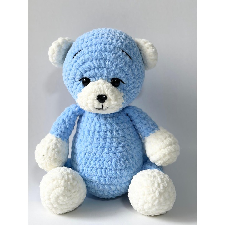 Ursulet crosetat manual cu fir antialergic plusat, Baby Blue,35 cm