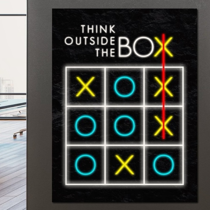 Премиум картина върху платно, LuxCanva® F1018, „Прекоси границите си“, 100 X 135 см, 100% памучно платно 400 г/м2, дървена рамка, вдъхновяващо, иновация, мислене, перспектива, граници, хол, офис, ярки цветове