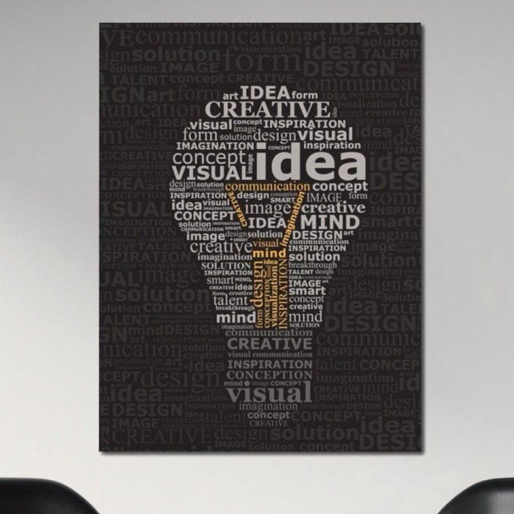 Премиум картина върху платно, LuxCanva® F1025, Идеите променят света, 100 X 135 см, 100% памучно платно 400 г/м2, дървена рамка, иновация, концепция, предприемач, идеи, хол, офис, ярки цветове