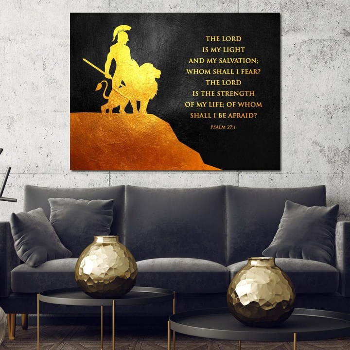 Първокласна картина на платно, LuxCanva® F1030, Силата на воина, 75 X 100 CM, 100% памучно платно 400g/m2, дървена рамка, спасяване, светлина, божествена, боец, лъв, всекидневна, офис, живи цветове