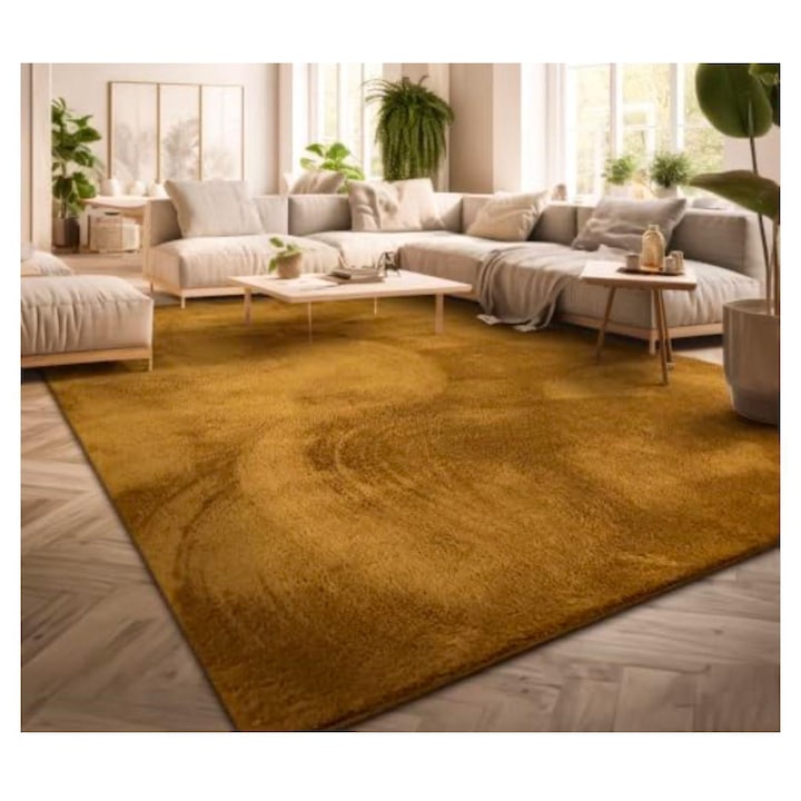 Covor Antiderapant Pufos, Gold, 60cm x 120cm