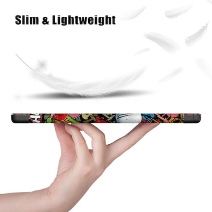 Husa de protectie pentru tableta, ultra-subtire, pentru Samsung Tab A8 10, 5 inchi (2021) SM-X200 / X205 / X207, functie stand trezire pana la somn, Graffiti