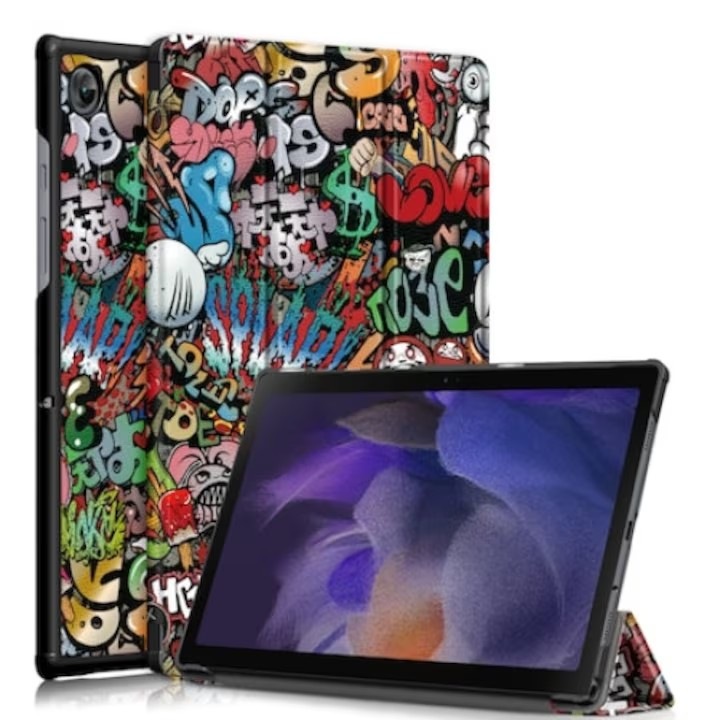 Husa de protectie pentru tableta, ultra-subtire, pentru Samsung Tab A8 10, 5 inchi (2021) SM-X200 / X205 / X207, functie stand trezire pana la somn, Graffiti