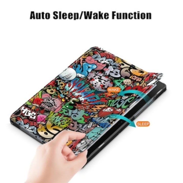 Husa de protectie pentru tableta, ultra-subtire, pentru Samsung Tab A8 10, 5 inchi (2021) SM-X200 / X205 / X207, functie stand trezire pana la somn, Graffiti